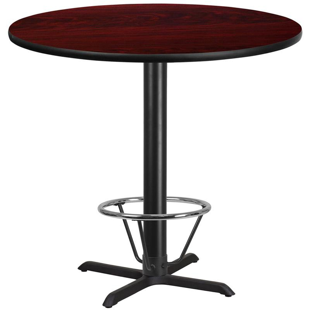 42 inch round laminate table top with 33 inch x 33 inch bar height table base and ft ring