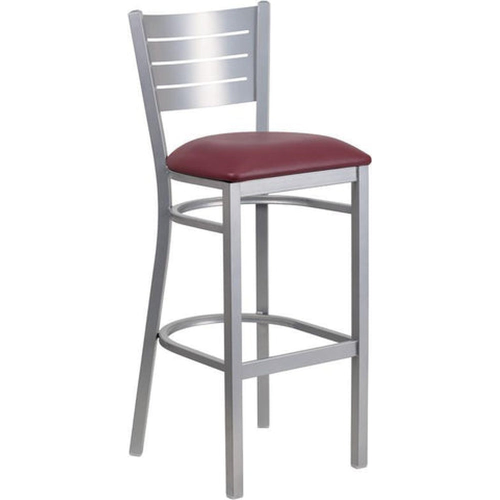 hercules series silver slat back metal restaurant barstool